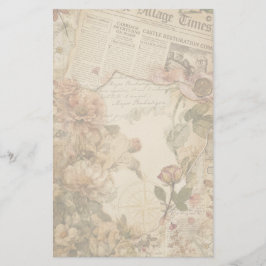 Vintage-Zeitungs-Blumen-Ästhetik-Briefeschreiben Briefpapier