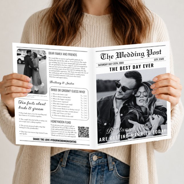 Vintage-Zeitungs-Hochzeitsprogramm | Klassisches S Karte (Vintage Newspaper Wedding Program  Classic Black)