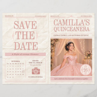 Vintage-Zeitungs-Quinceañera- Save-the-Date-Foto Flyer