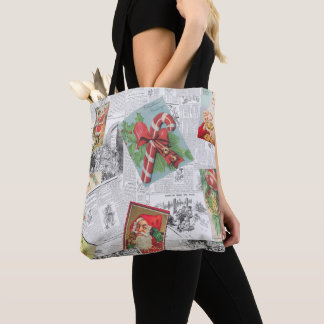 Vintage-Zeitungs-Weihnachtskarte-Collage-Tasche