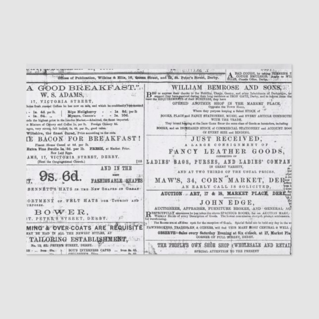 Vintage Zeitungsanzeige Seidenpapier (Vorderseite)