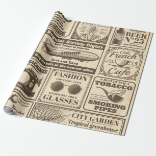Vintage Zeitungsbanner und Werbeschriften / Geschenkpapier