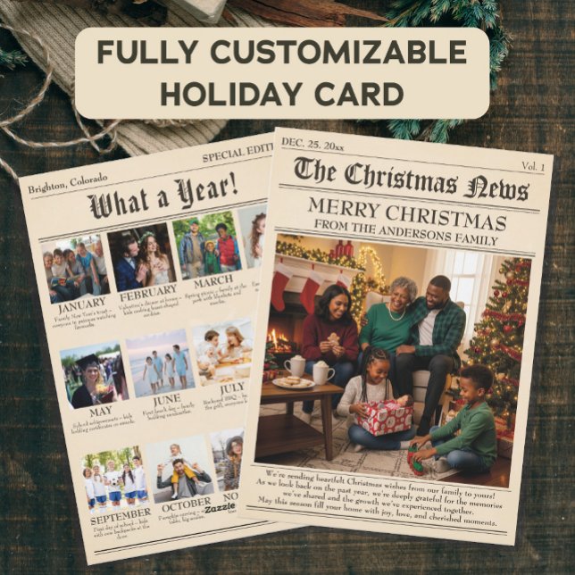 Vintage Zeitungsfamilie Weihnachtsfotocollage Feiertagskarte (Von Creator hochgeladen)