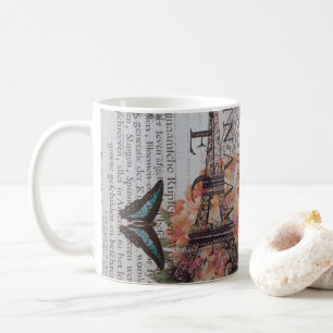 Vintage Zeitungsskripte Paris eiffel Turm Kaffeetasse