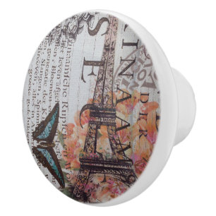 Vintage Zeitungsskripte Paris eiffel Turm Keramikknauf