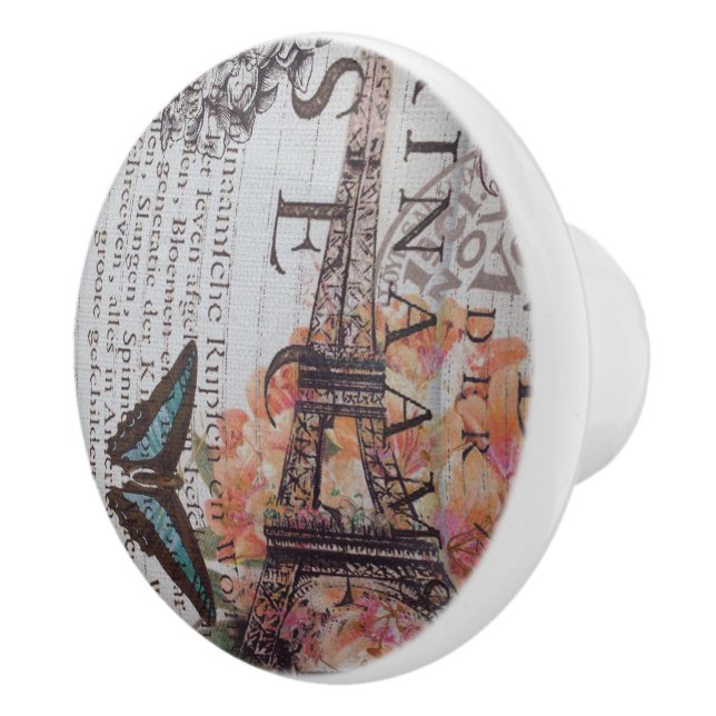 Vintage Zeitungsskripte Paris eiffel Turm Keramikknauf (Rechts)