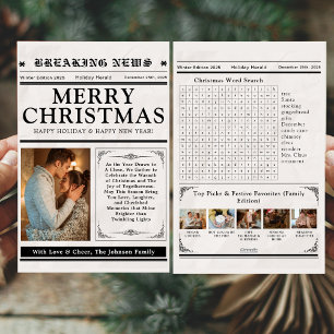 Vintage Zeitungsweihnachtssuche mit lustigen Worte Feiertagskarte