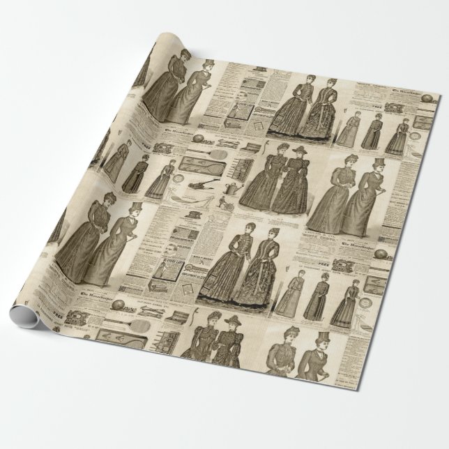 Vintage Zeitungswerbung Rustikal gepflastert Geschenkpapier (Ungerollt)