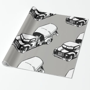 Vintage-Zementmischer-LKW Schwarz und Weiß Geschenkpapier