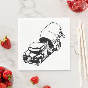 Vintage-Zementmischwagen Schwarz und Weiß Serviette