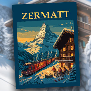 Vintage Zermatt Schweiz Matterhorn-Ski-Chalet Postkarte