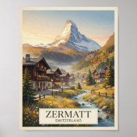 Vintage Zermatt Schweiz Reiseplakat