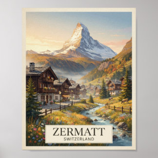 Vintage Zermatt Schweiz Reiseplakat Poster