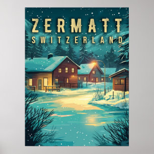 Vintage Zermatt, Schweiz: Schneealpen bei Nacht Poster