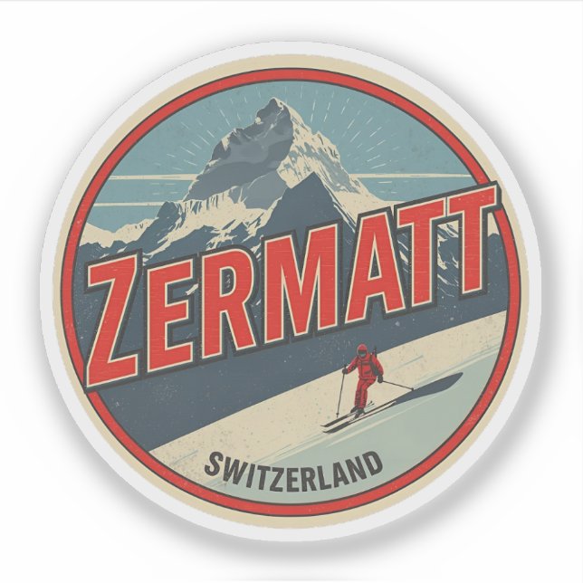 Vintage ZERMATT ski Switzerland nature gifts Aufkleber (Vorderseite)