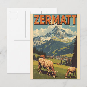 Vintage ZERMATT Skier Schweiz Naturgeschenke Postkarte