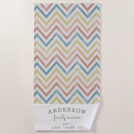 Vintage Zickzack Familie Wiedersehen personalisier Strandtuch