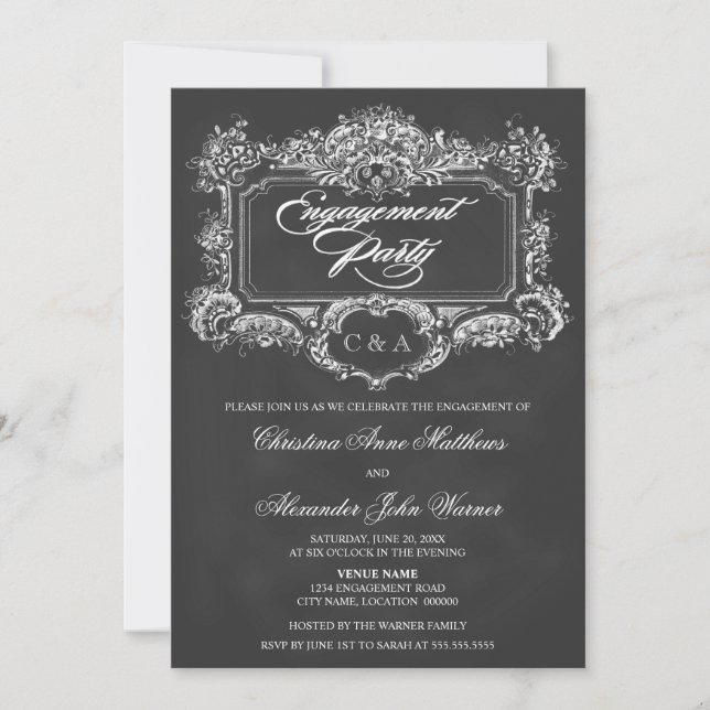 Vintage Zierbindungspartei im Chalkboard Einladung (Vorderseite)