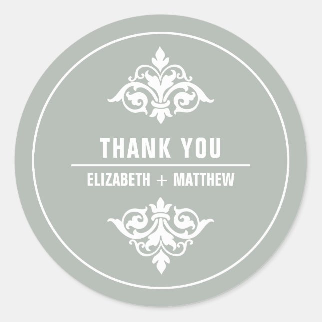 Vintage Ziergraue Hochzeit Vielen Dank Runder Aufkleber (Vorderseite)