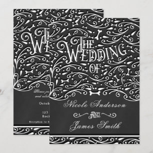 Vintage Zierknochen Hochzeit aus schwarzem und wei Einladung