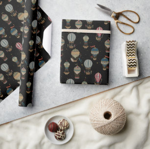 Vintage Zierliche Nachtluftballons Geschenkpapier