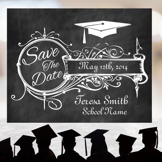 Vintage Zierobjekte und Abschluss Save the Date Ankündigungspostkarte (Vintage Graduation Save The Date)