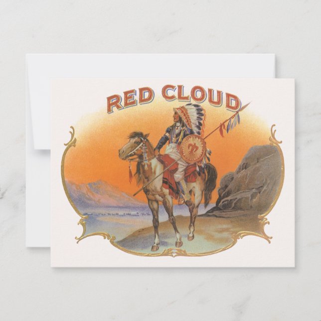 Vintage Zigar Label Art, Red Cloud Indian on Horse (Vorderseite)