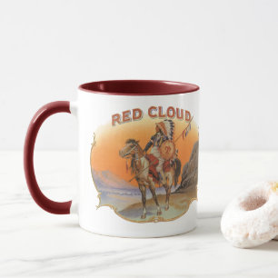Vintage Zigar Label Art, Red Cloud Indian on Horse Tasse