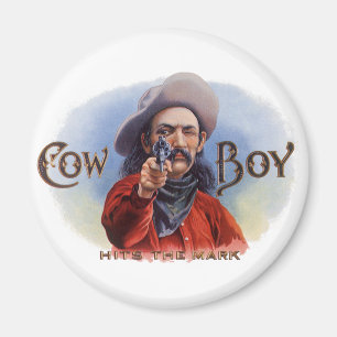 Vintage-Zigarrenetiketten-Kunst, Cowboy trifft ins Magnet