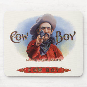 Vintage-Zigarrenetiketten-Kunst, Cowboy trifft ins Mousepad