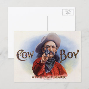 Vintage-Zigarrenetiketten-Kunst, Cowboy trifft ins Postkarte