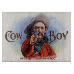 Vintage-Zigarrenetiketten-Kunst, Cowboy trifft ins Schneidebrett