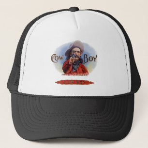 Vintage-Zigarrenetiketten-Kunst, Cowboy trifft ins Truckerkappe