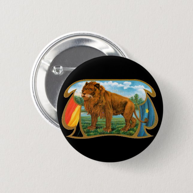 Vintage-Zigarrenetiketten-Kunst, Löwe, König des D Button (Vorne & Hinten)
