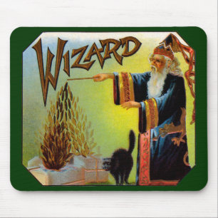 Vintage Zigarrenetiketten-Kunst, Zauberer mit schw Mousepad