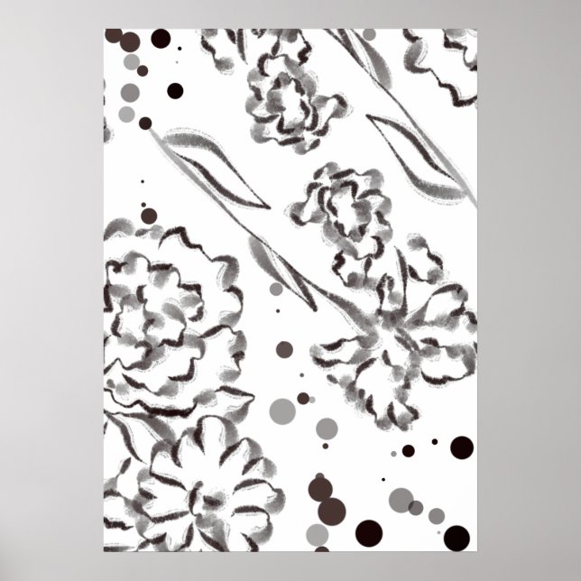 Vintage Zinnia-Blume Zeichnend Poster (Vorne)