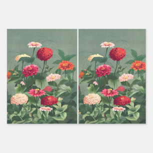 Vintage Zinnia Floral Blume Rustikale Decoupage Geschenkpapier Set
