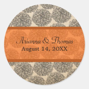 Vintage Zinnia-Hochzeitsticker, Mandarine Runder Aufkleber