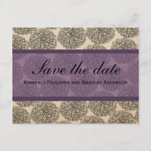 Vintage Zinnia Save-the-Date-Postkarte, Lila Ankündigungspostkarte