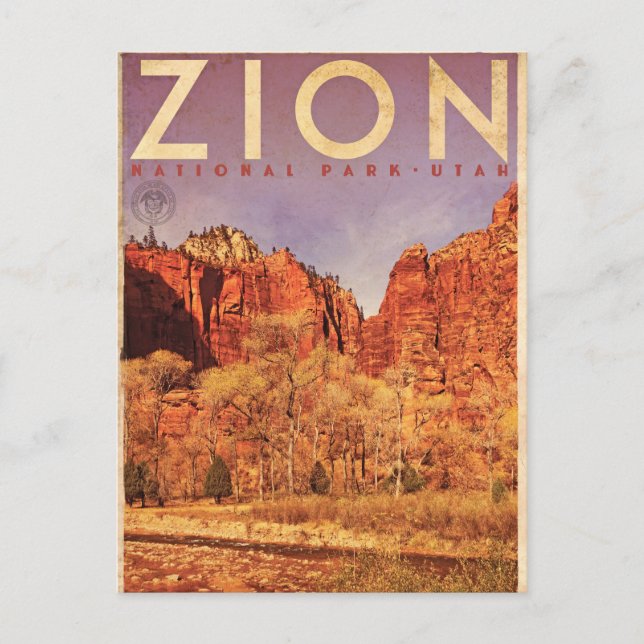 Vintage Zion Jungfrau River Travel Postkarte (Vorderseite)