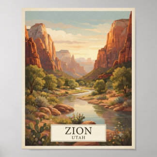 Vintage-Zion-Utah-Reiseplakat | Roter Felscanyon Poster