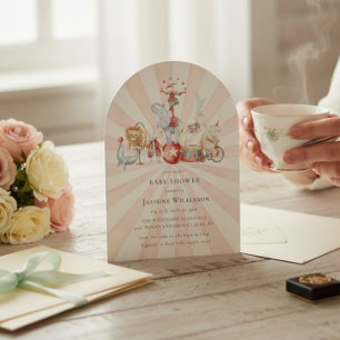 Vintage-Zirkus-Baby-Party mit QR-Code-Einladung Einladung