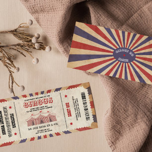 Vintage-Zirkus-Baby-Shower-Ticket Karneval Thema Einladung