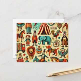 Vintage-Zirkus-Collage Postkarte