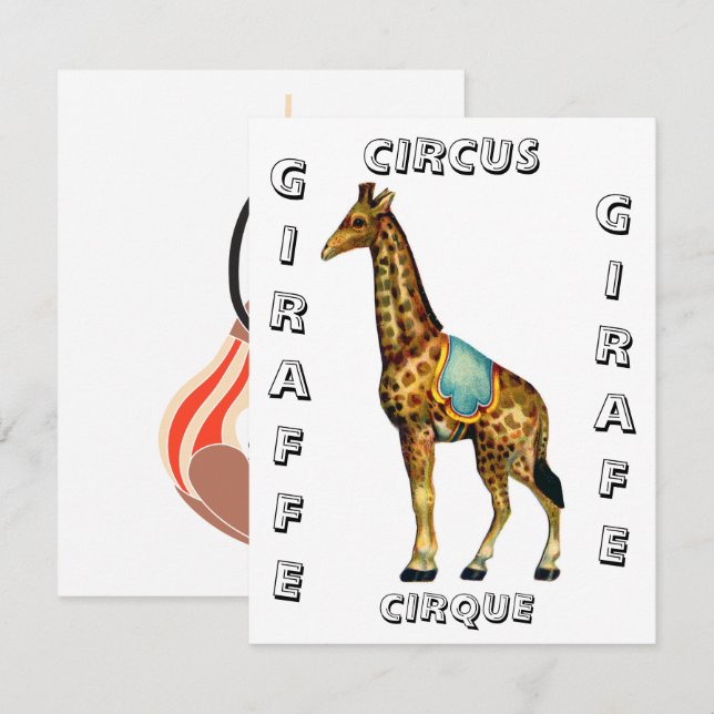 Vintage Zirkus-darstellende Giraffe Mitteilungskarte (Vorne/Hinten)