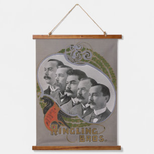 Vintage Zirkusposter der fünf Brüder Wandteppich Mit Holzrahmen