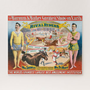 Vintage-Zirkusposter mit männlichen Reitern und Cl Puzzle