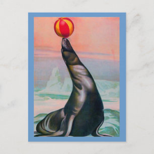 Vintage Zirkusrobbe mit Ball Postkarte