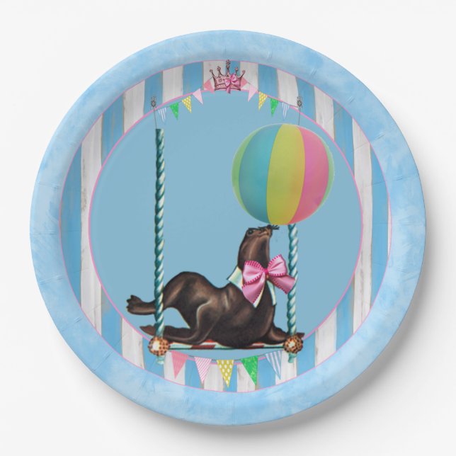 Vintage-Zirkusrobben-Party-Teller Pappteller (Vorderseite)