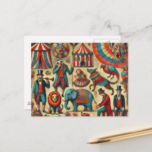 Vintage-Zirkustiere-Kollage Postkarte